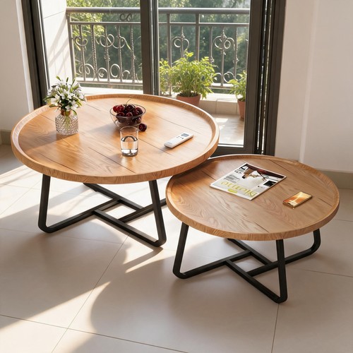 Round coffee table set 2 - coffee,