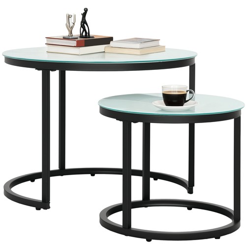 Homcom glass coffee table set - glass,