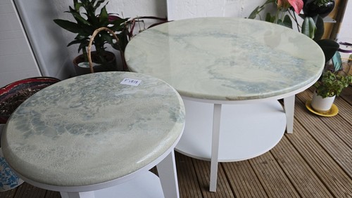 Round stone onyx nesting table - round,