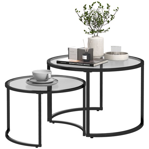 Homcom glass coffee table set - glass,