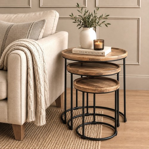 Round solid wood nest - , of